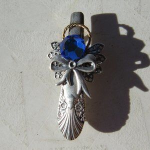 Vintage Silver Plated Blue Glass Brooch